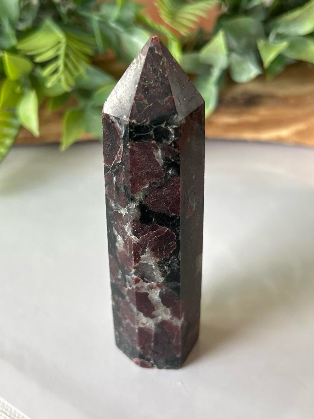 π Garnet with Astrophyllite Crystal Point Tower 3.5β 111g